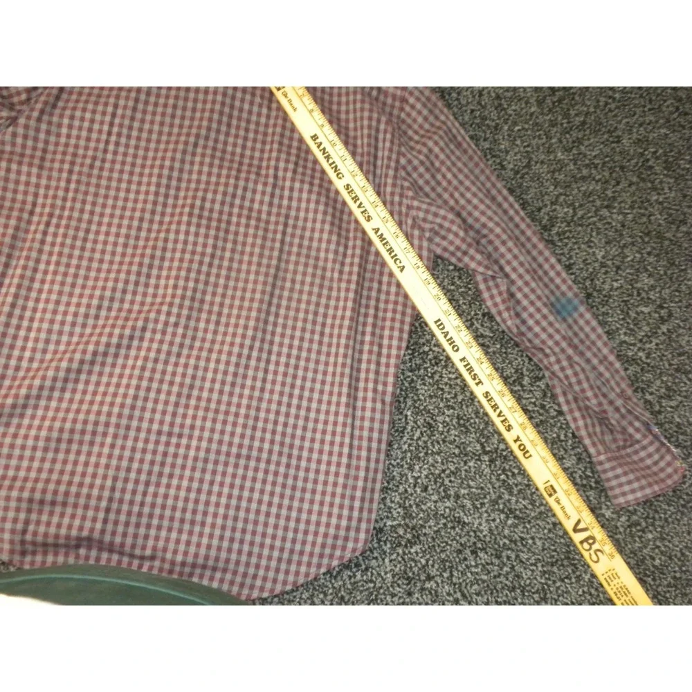 Robert Graham Shirt Mens XL Maroon Gray Check Button Up Contrast Flip Cuff Stain - Picture 16 of 16